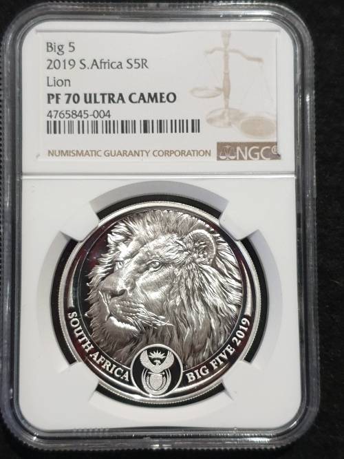 2019 SILVER 1oz BIG 5 R5 - LION- NGC GRADED PF70 ULTRA CAMEO- **FINEST KNOWN!! TOP POP!!
