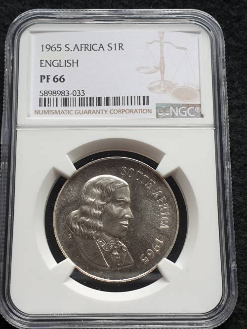 1965 SOUTH AFRICA SILVER R1 -ENGLISH- NGC GRADED PROOF 66 **HIGH GRADE**