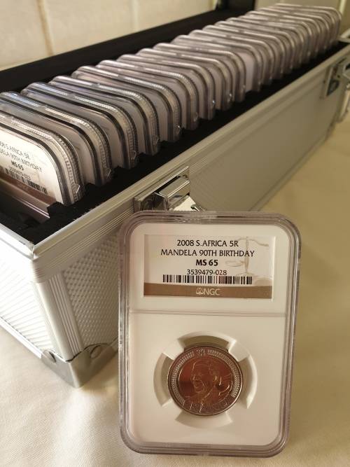 20 X 2008 NESON MANDELA R5 - 90th BIRTHDAY- NGC GRADED MS65 IN STORAGE CASE