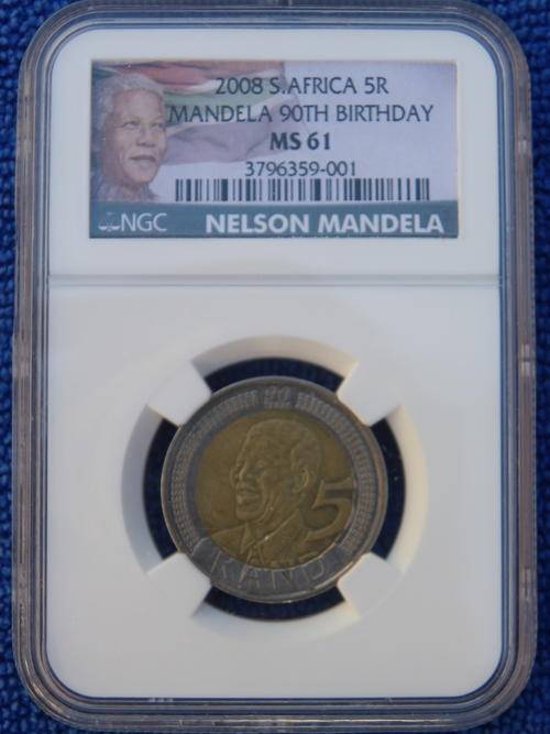 2008 NELSON MANDELA 90TH BIRHDAY NGC GRADED MS 61 **LIMITED EDITION COLOUR LABEL** SCARCE GRADE!!