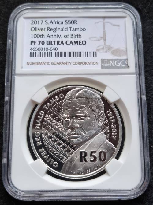 2017 SOUTH AFRICA SILVER R50 -OLIVER TAMBO 100th ANNIVERSARY OF BIRTH- NGC PF70 ULTRA CAMEO