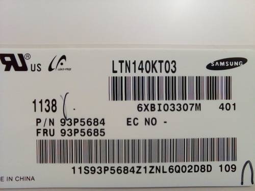 LAPTOP SCREEN 14`, 40Pin Screen, Replacement LCD FRU 93P5685/ LTN140KT03-401