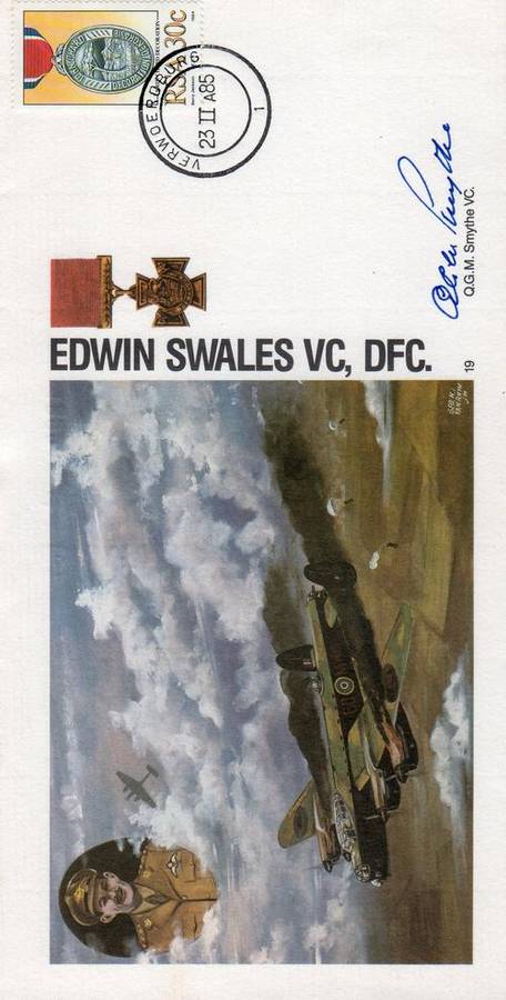 Edwin Swales VC,DFC with variety on back of envelope
