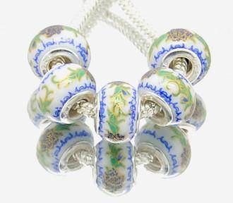 Ceramic Bead, White and Blue - fits most European Style Charm Bracelets and Necklaces