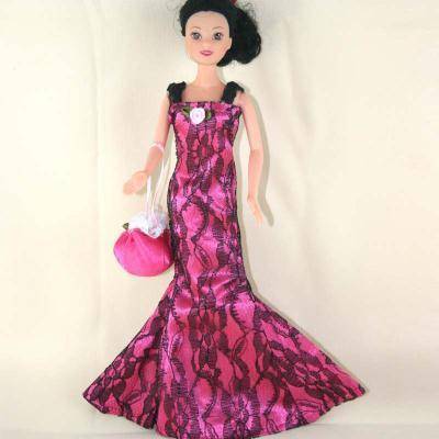 Barbie Fashion House -  Clothes, Handmade, Red Carpet Dress in Pink and Black Lace