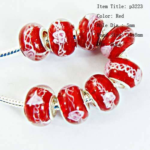 Bead, Murano Style Bead, red - fits most European Charm Bracelets