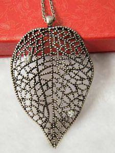 Last One - Costume Jewellery - Lovely Leaf Shaped Pendant with Cubic Zirconia Accents