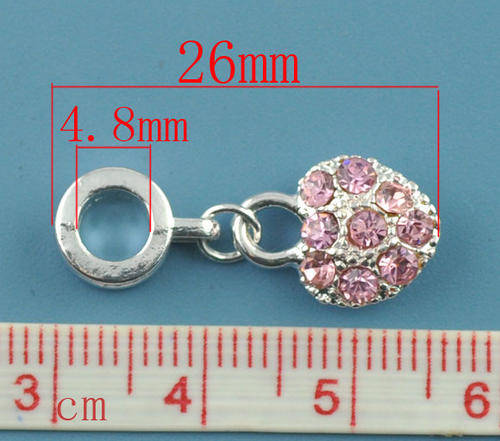 Silver Plated - Dangling Bead - Rhinestone Heart