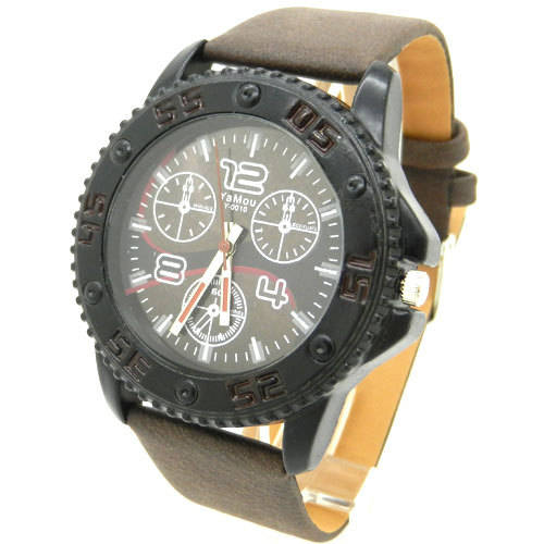 Sporty Brown Watch with Leatherette Strap