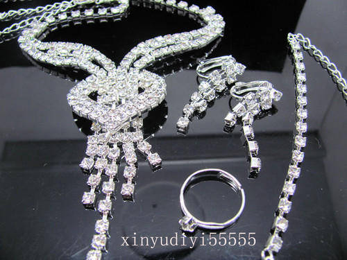 Rhinestone Crystal Bracelets Necklace Earrings Ring Prom Bridal
