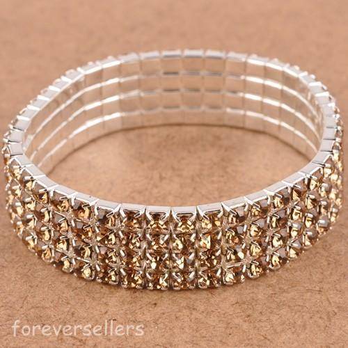 Rhinestone Bracelet - Austrian Crystals Champagne 4 rows