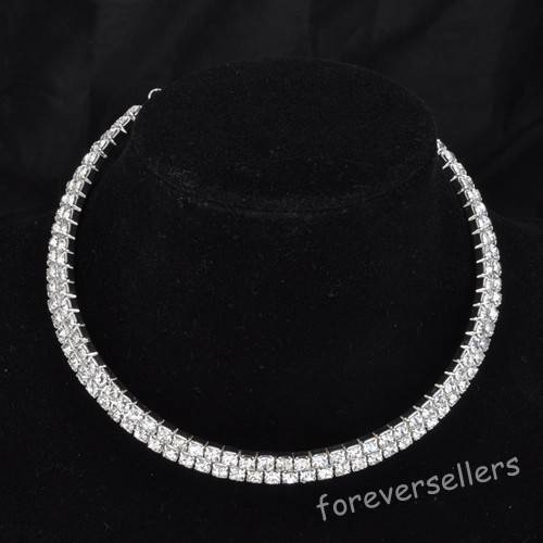 Rhinestone Necklace - Austrian Crystals White 2 rows
