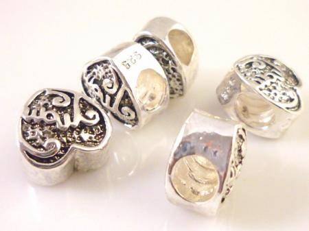 Silver Plated Bead, "MOM" Heart