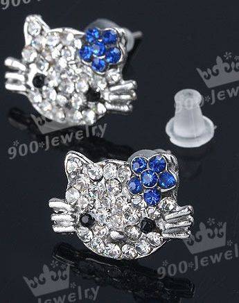 Hello Kitty Crystal Earrings blue