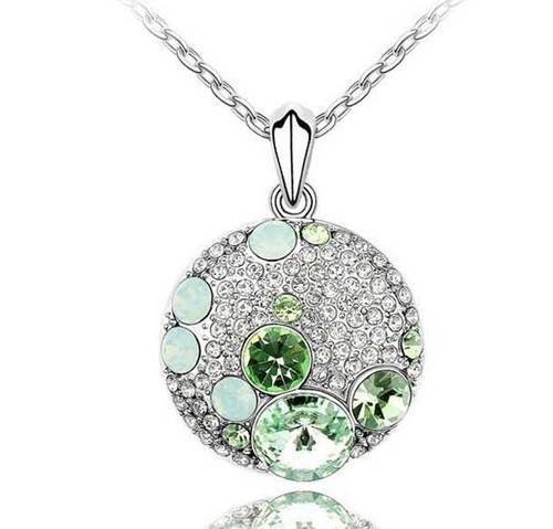 Green Rhinestone Necklace - 18 K GP, Stunning Crystals