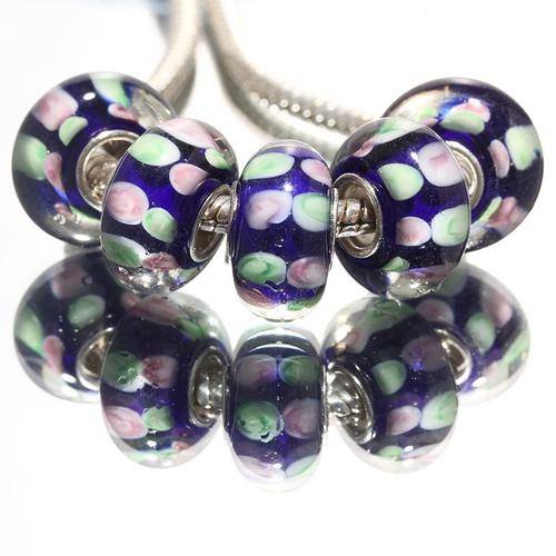 Bead, Murano Style Bead, blue, Dots - fits most European Charm Bracelets