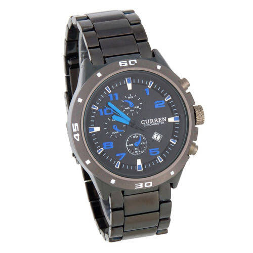 Curren Watch - CURREN 8021 Round Dial Tungsten Steel Band Men's Analogue Watch with Date