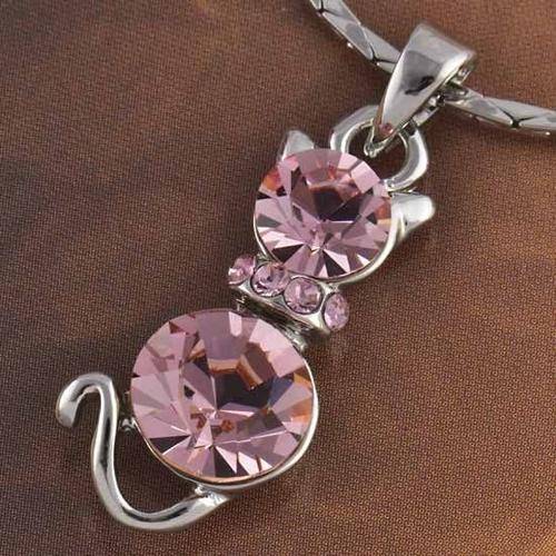 Fashion Necklace Crystal Necklace Pink Cat
