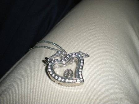Living Memory Floating Charm Locket Heart with White Crystals in Silver Tone w Peace- FREE CrystalsW