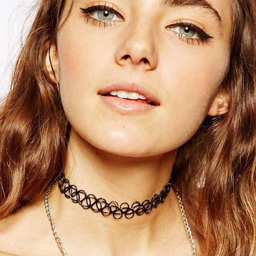 Tattoo Choker Stretch Necklace Black Retro Henna Boho Elastic 80s 90s Jewelry
