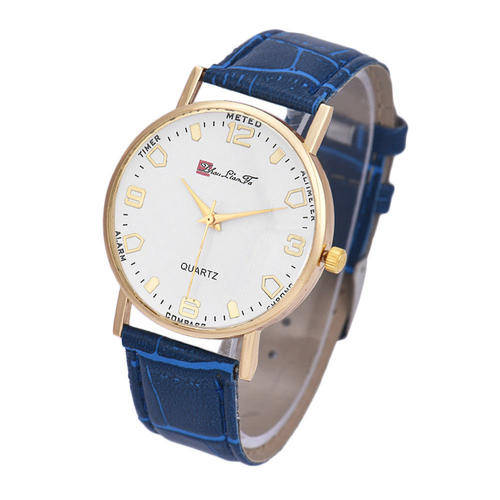 Unisex Very Classy Blue Leatherette Strap &  GoldTone Casing
