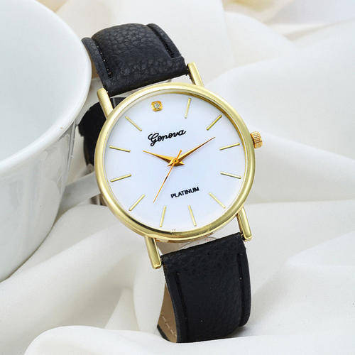 Unisex Very Classy Geneva Black Leatherette Strap Watch