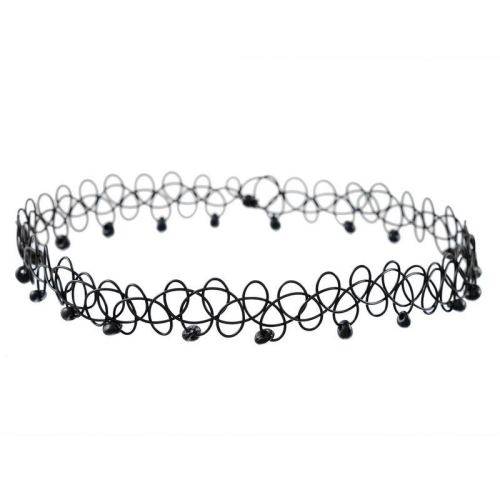 Tattoo Choker Stretch Necklace with Crystals Black Retro Henna Boho Elastic 80s 90s Jewelry