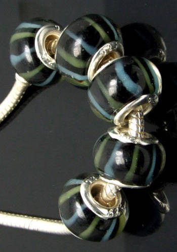 Bead with Silver Core, Murano Style , fits most European Charm Bracelets