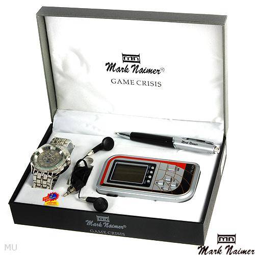 FREE SHIPPING !!  Elegant Set - MARK NAIMER Brand New Gents Quartz Watch with Pen and Game Console