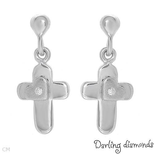 FREE SHIPPING!!  DARLING DIAMONDS Lovely Earrings With Genuine Diamond Well Made in 925 Sterling