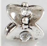Sterling Silver Plated Bead with Cubic Zirconia, fits most European Charm Bracelets