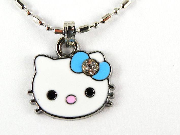 Hello Kitty Necklace, with Rhinestone in blue bow