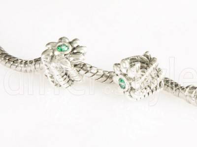 Silver PLATED Bead Blue / Turqoise Zirconia, fits most European Charm Bracelets