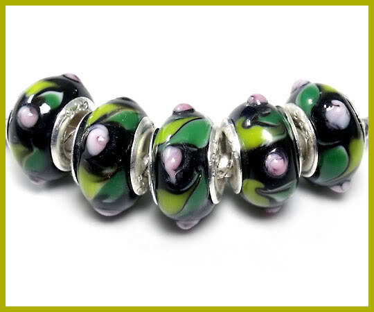 Bead, Black Multicolour Murano Style Beads