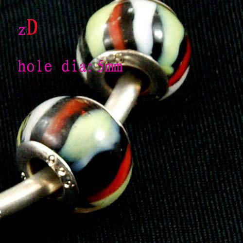 Bead, Murano Style Bead, Silver Core, Black with Stripes