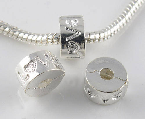 925 Sterling silver Plated Bead, Stopper Bead, Clip Lock - Love