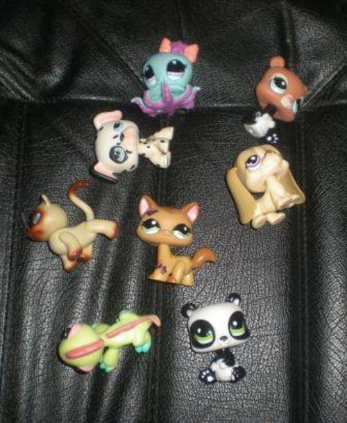 Littlest pet shop, Lot of 8 animals, all flawed - octopus, dalmatian, cat, panda, lizard, basset,...