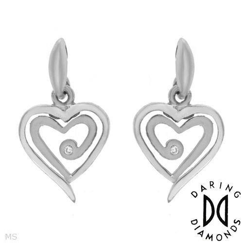 Special DARING DIAMONDS Lovely Heart Earring With Genuine Diamond in 925 Sterling