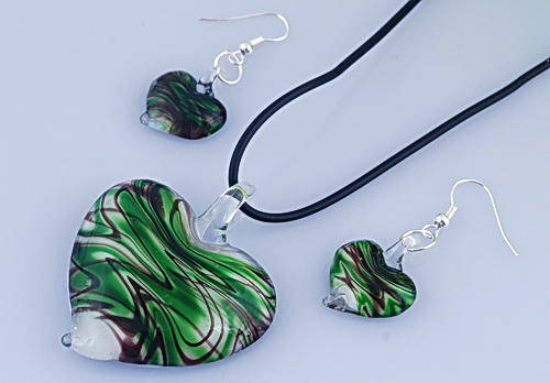Pendant and Earring Set - Dichroic Glass - Heart