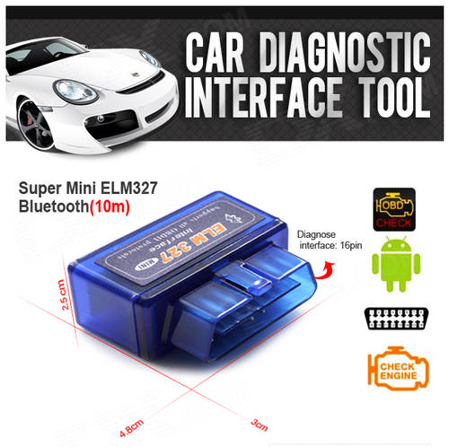 Super Mini ELM327 Bluetooth OBD2 V1.5 Car Diagnostic Interface Tool - Blue
