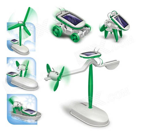 DIY 6-in-1 Solar Powered Educational Assembly Model Toy - White + Green