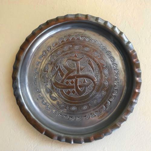 2 x Old copper wall plate, 18,5cm diameter, vintage, rare,
