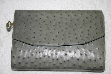 Grey Ostrich Skin Clutch Handbag