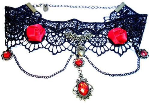Black Lace Red Rose Victorian Choker