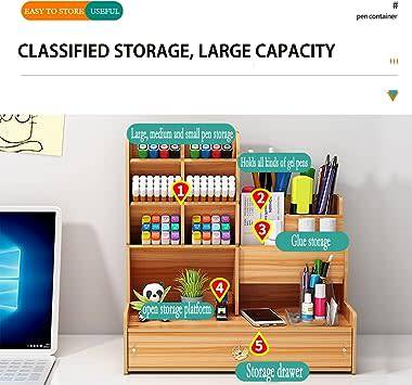 Wooden Desk Organizer with Drawer, Large Capacity, Pencil Pot DIY Desk Organizer for Office, Home.