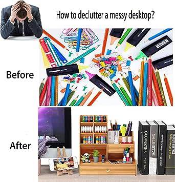 Wooden Desk Organizer with Drawer, Large Capacity, Pencil Pot DIY Desk Organizer for Office, Home.