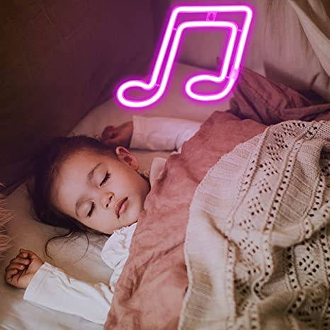 Music Note Neon Sign Lamp 18.5cm x 2.3cm x 26cm Pink, Warm White & Blue USB & Battery Operated