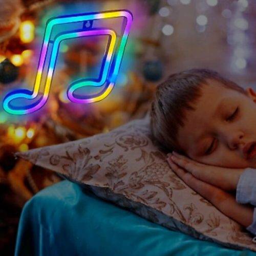 Music Note Neon Sign Lamp 18.5cm x 2.3cm x 26cm Pink, Warm White & Blue USB & Battery Operated
