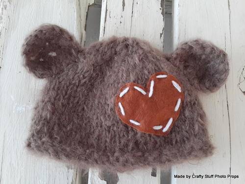 Crafty Stuff :  Chocolate Mohair teddy heart hat 0-3 months MADE TO ORDER