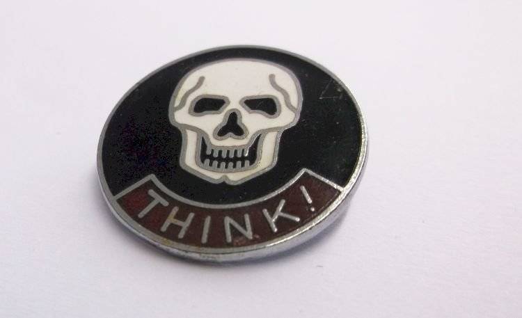VINTAGE ENAMEL BIKER BADGE - THINK !